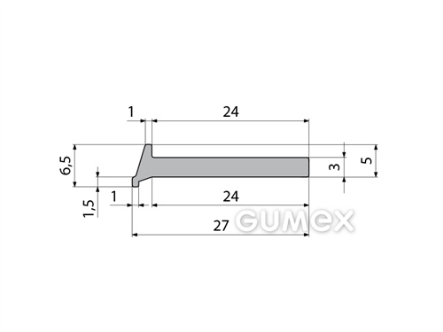Silikonový profil tvarový, 6,5x27/3mm, 60°ShA, -60°C/+180°C, šedý (RAL 7040)